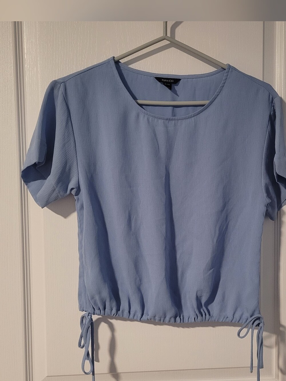 RW&CO Light Blue Short Sleeve Drawstring Top